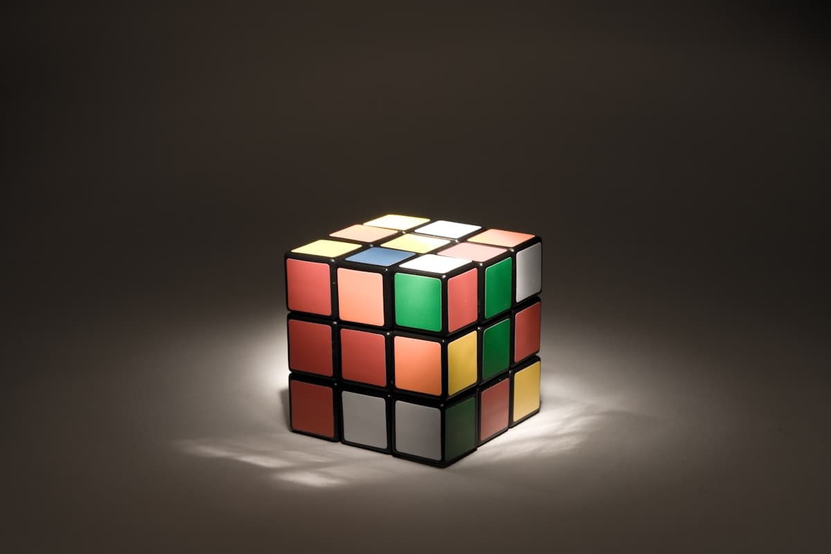 Puzzle cube on a table